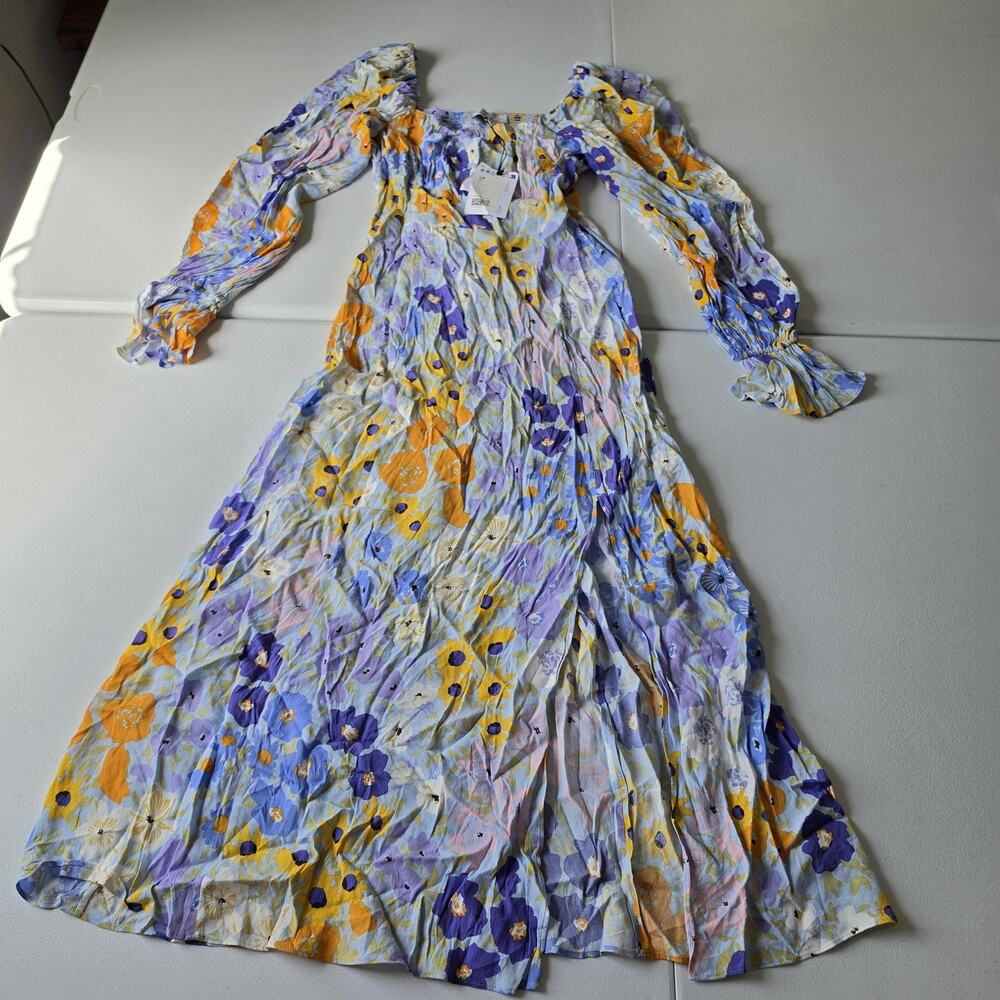 & Other Stories Dress Womens Small Multicolor Floral Smocked Square Neck Maxi